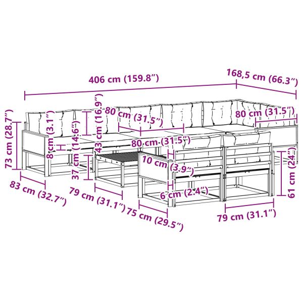Комплект дивани за открито 9 pcs Натурален и Антрацит
