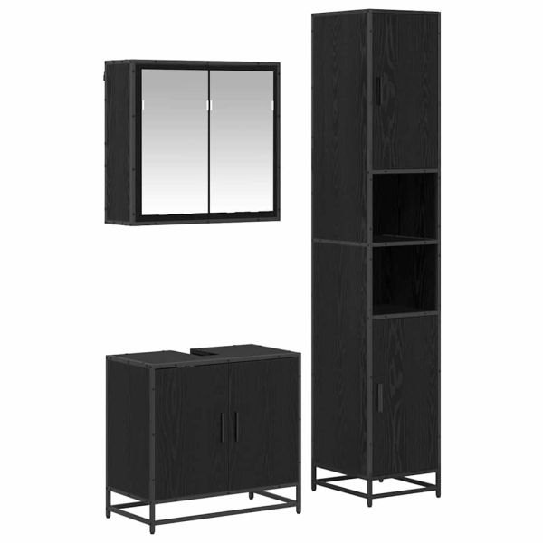 Комплект мебели за баня с рафт 3 pcs Черния дъб Инженерно дърво