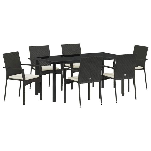 Комплект за хранене в градината 7 pcs Черно полиратан