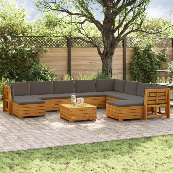11 бр. Комплект дивани за открито Солидно акациево дърво Кафяво