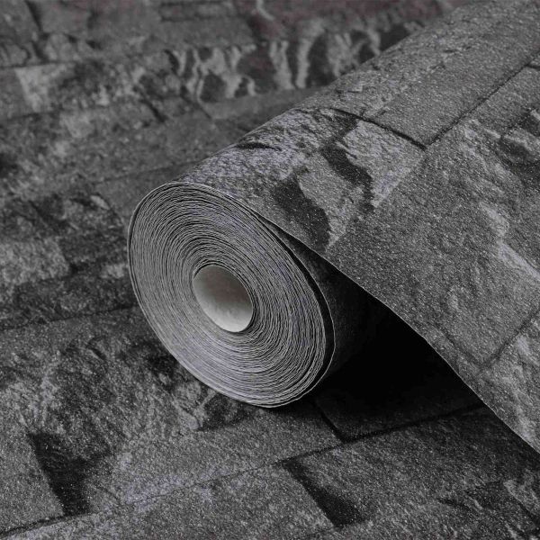 3D каменен тапет Черно 10 x 0,53 м Нетъкан текстил