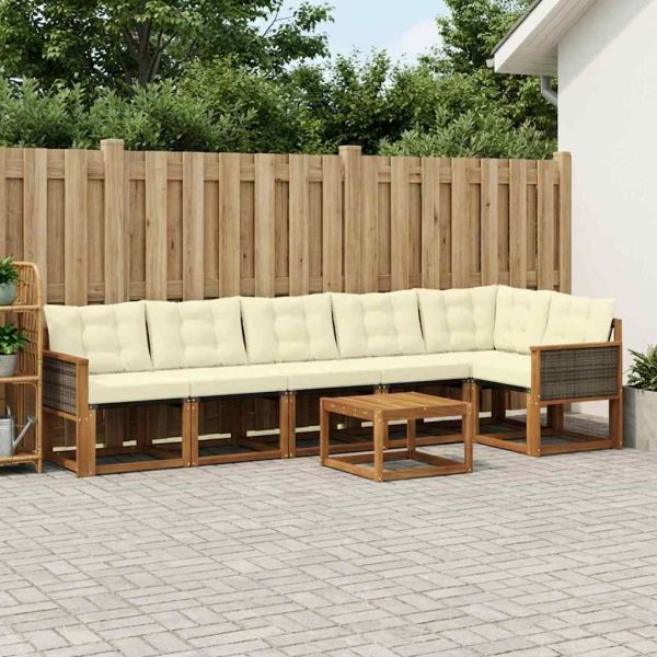 Комплект дивани за открито 7 pcs Натурален и Крема