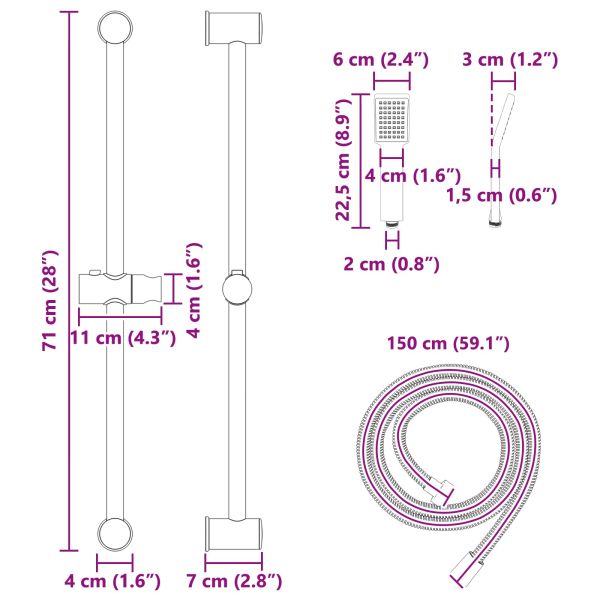 Комплект душ система Черно 70 cm Неръждаема стомана