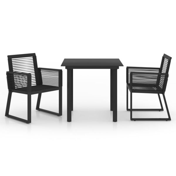 Градински трапезен комплект, 3 части, PVC ратан, черен