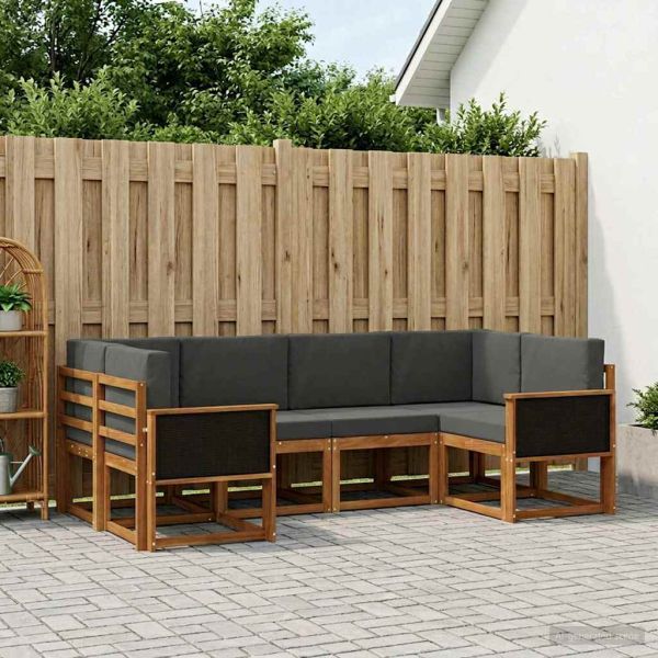 Комплект дивани за открито 6 бр. Натурален и Антрацит