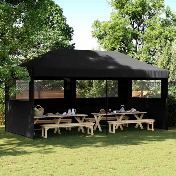 Сгъваема парти шатра pop-up с 3 странични стени черна
