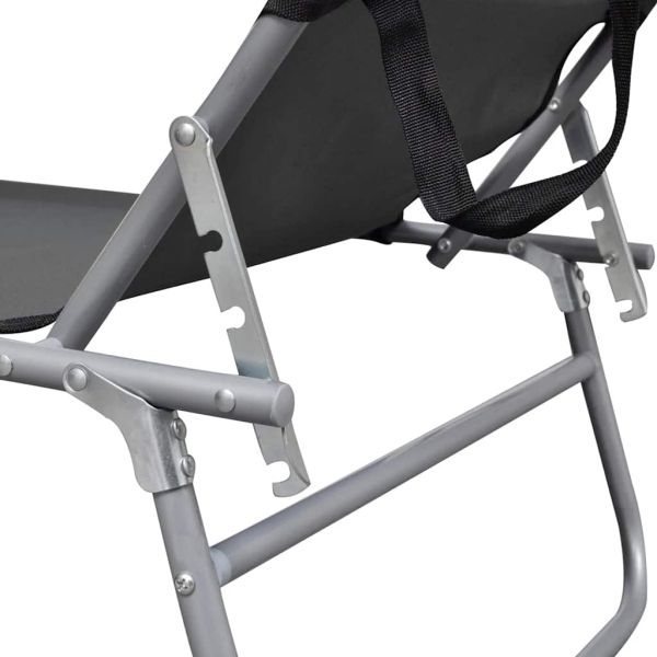 Сгъваем шезлонг със сенник, стомана, сив