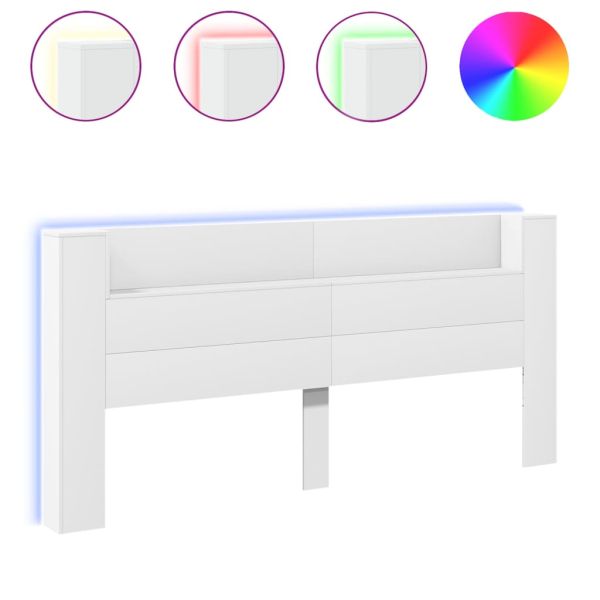 Табла шкаф с LED, бял, 220x16,5x103,5 см