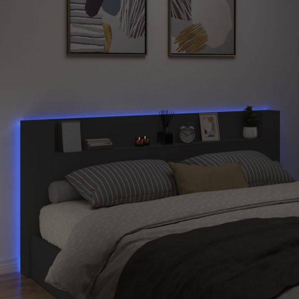 Табла шкаф с LED, черен, 220x16,5x103,5 см