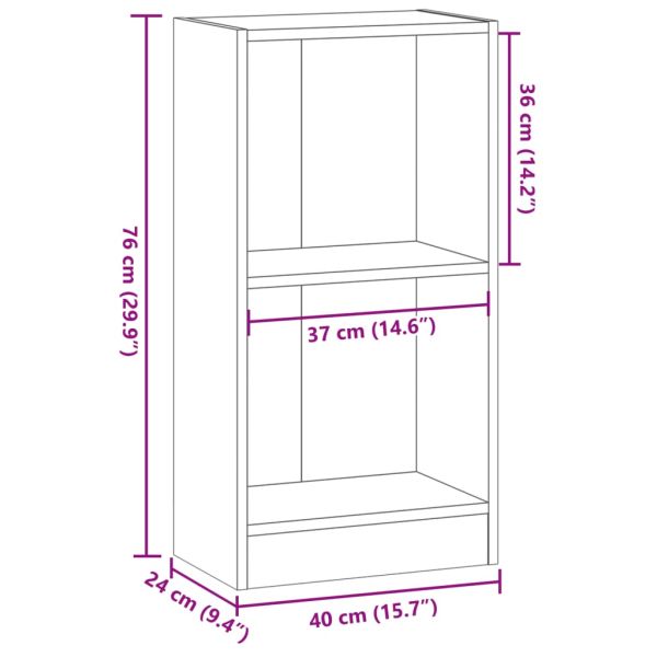 Библиотека, опушен дъб, 40x24x76 см, инженерно дърво