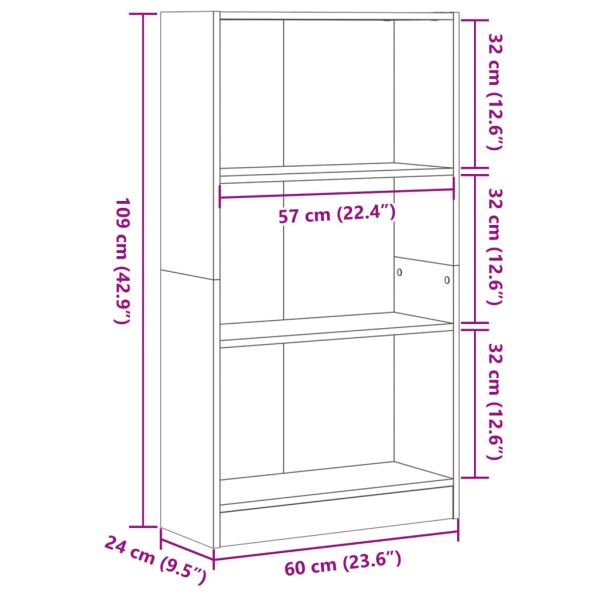 Библиотека черна 60x24x109 см инженерно дърво