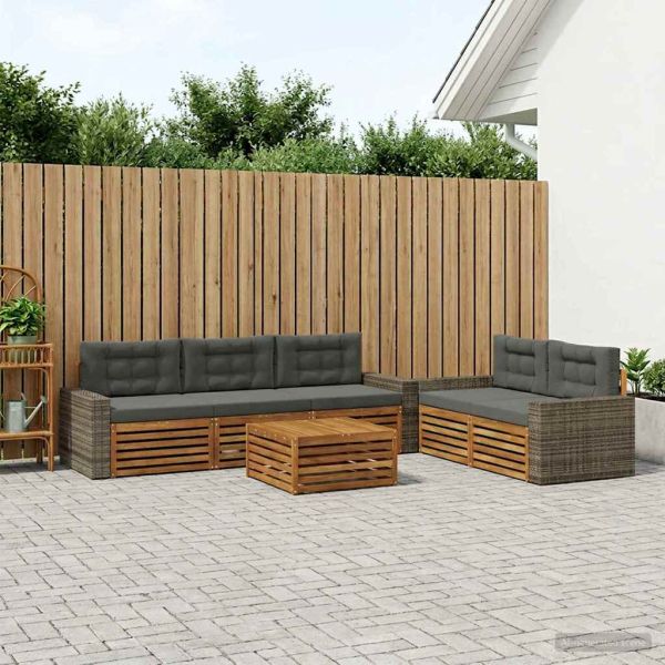 Комплект дивани за открито 6 pcs Натурален и Антрацит