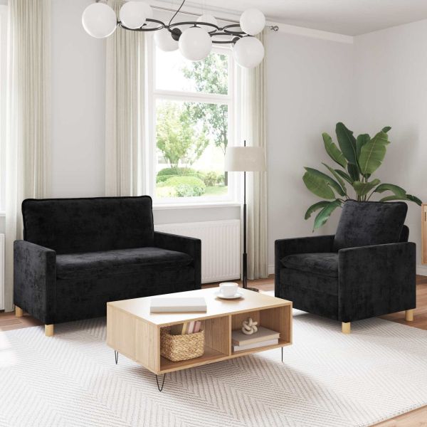 Комплект дивани 2 pcs Черно Полиестер
