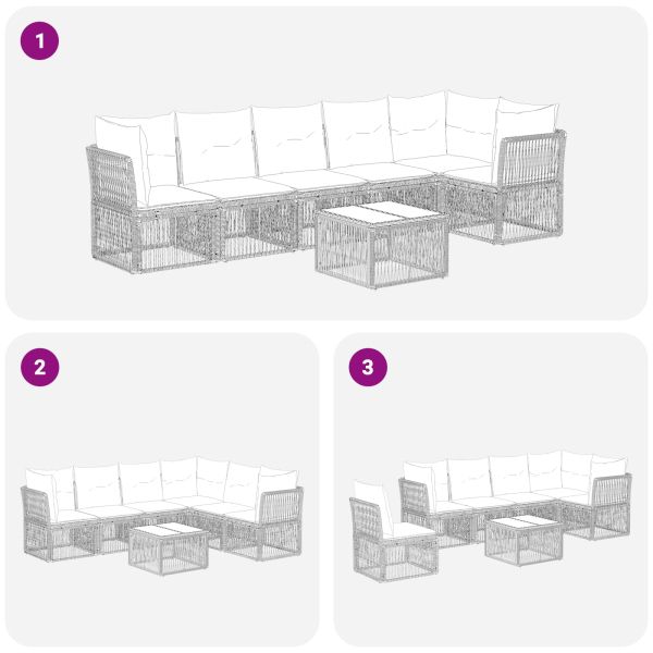 Градински Софа Комплект 7 pcs Черно полиратан