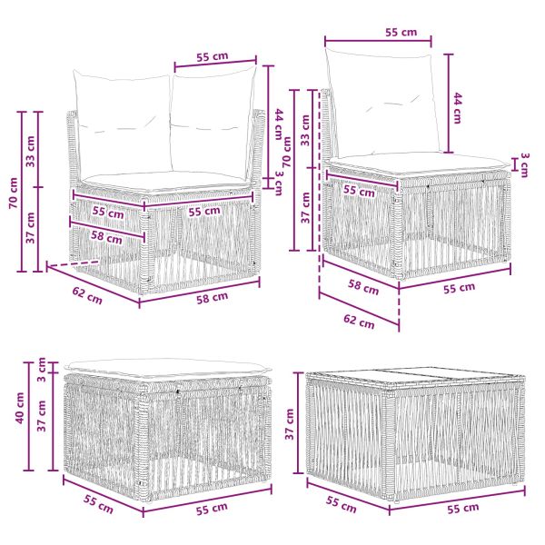 Градински Софа Комплект 6 pcs Черно полиратан