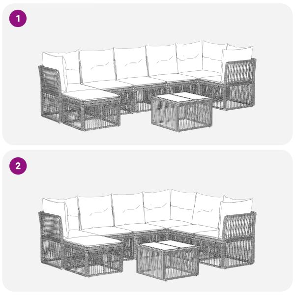 Градински Софа Комплект 8 pcs Сиво полиратан