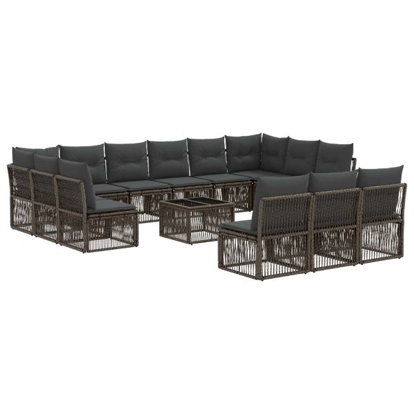 Градински Софа Комплект 14 pcs Сиво полиратан