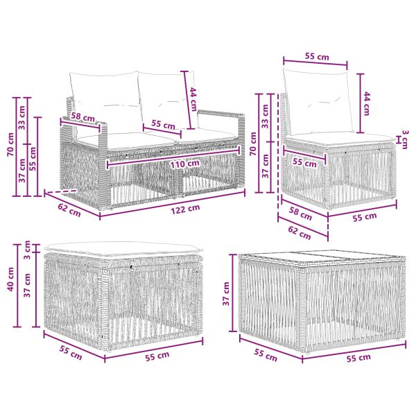 Градински Софа Комплект 5 pcs Сиво полиратан