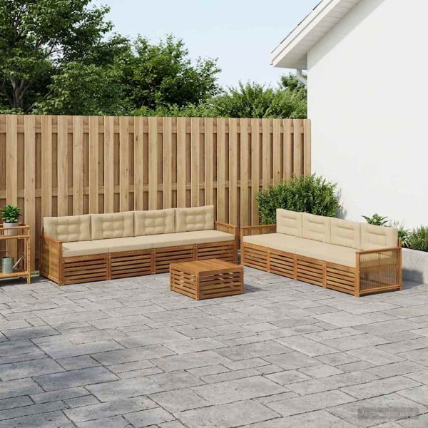 Комплект дивани за открито 9 бр. Натурален и Бежов