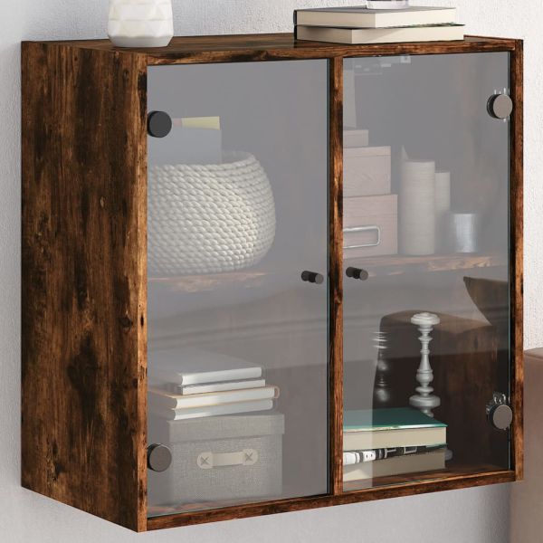 Стенен шкаф със стъклени врати, опушен дъб, 68x37x68,5 см