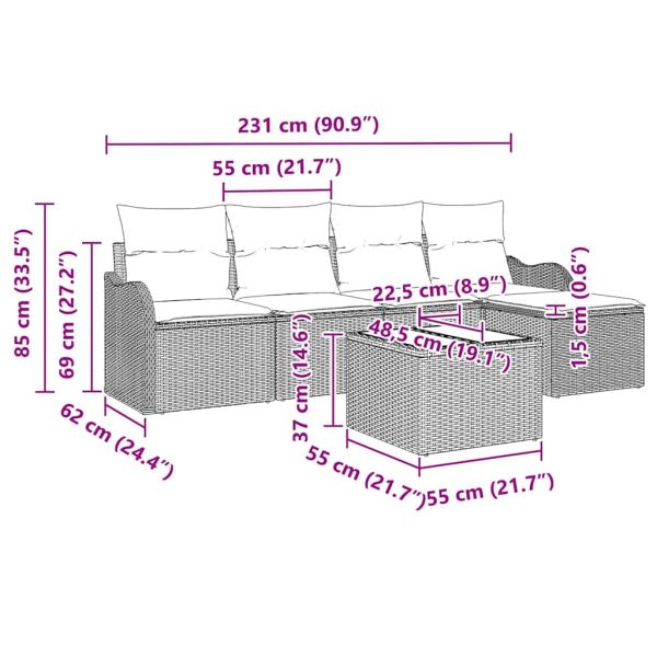 Градински Софа Комплект 6 pcs Черно полиратан