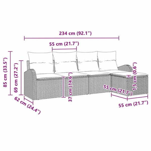 Градински Софа Комплект 5 pcs Черно полиратан