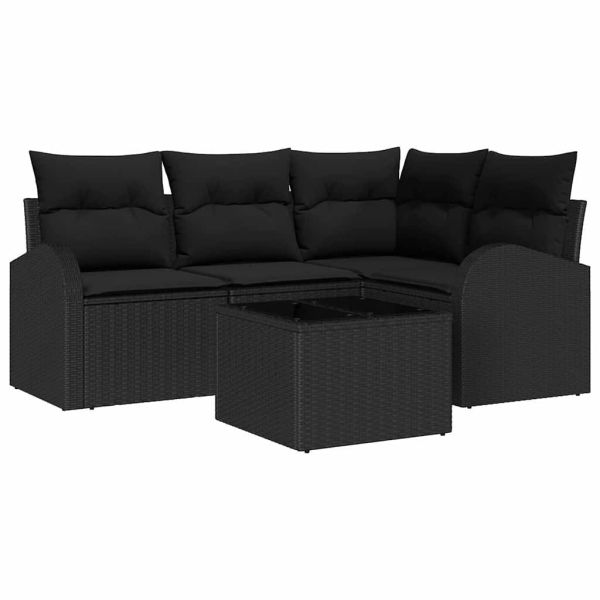 Градински Софа Комплект 5 pcs Черно полиратан