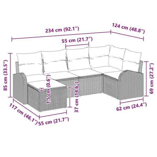 Градински Софа Комплект 6 pcs Черно полиратан