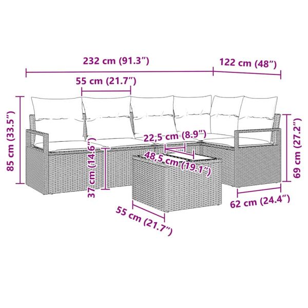 Комплект дивани с възглавница 6 pcs Черно полиратан