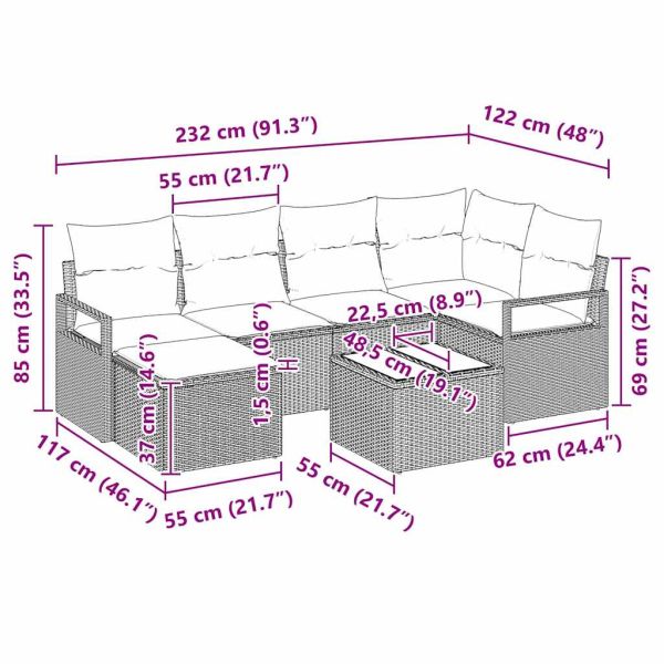 Комплект дивани с възглавница 7 pcs Черно полиратан
