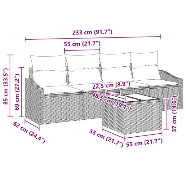 Комплект дивани с възглавница 5 pcs Черно полиратан