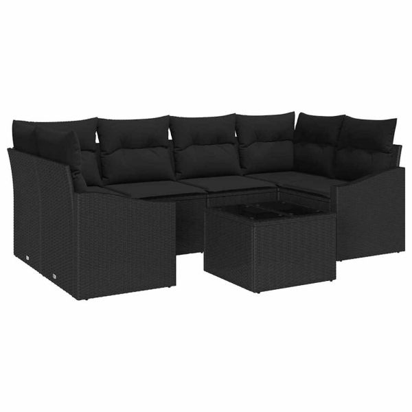Комплект дивани с възглавница 7 pcs Черно полиратан