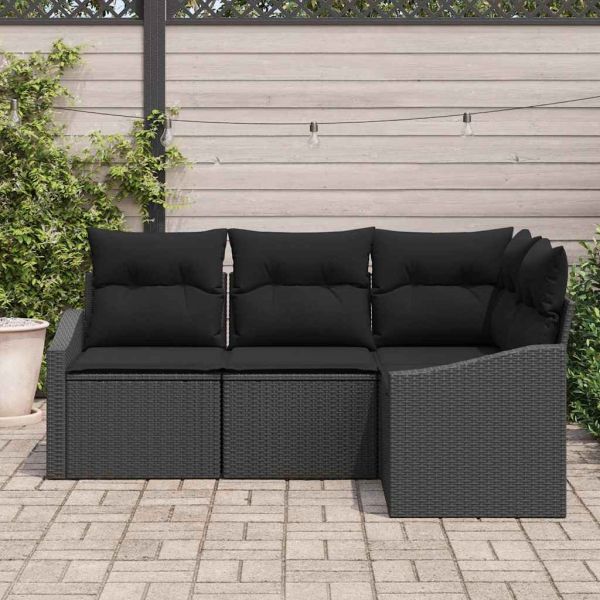 Комплект дивани с възглавница 4 pcs Черно полиратан
