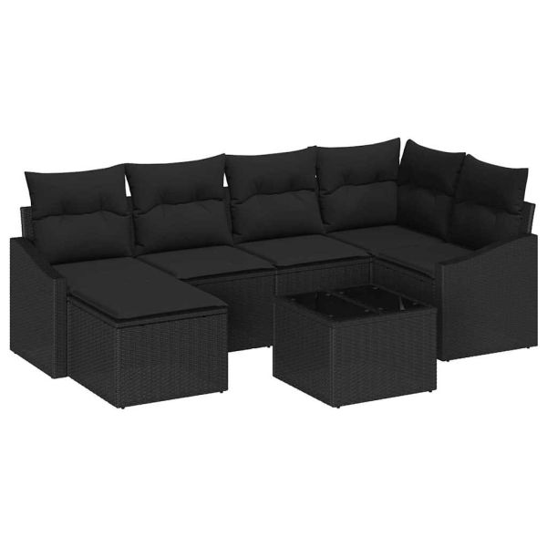 Комплект дивани с възглавница 7 pcs Черно полиратан