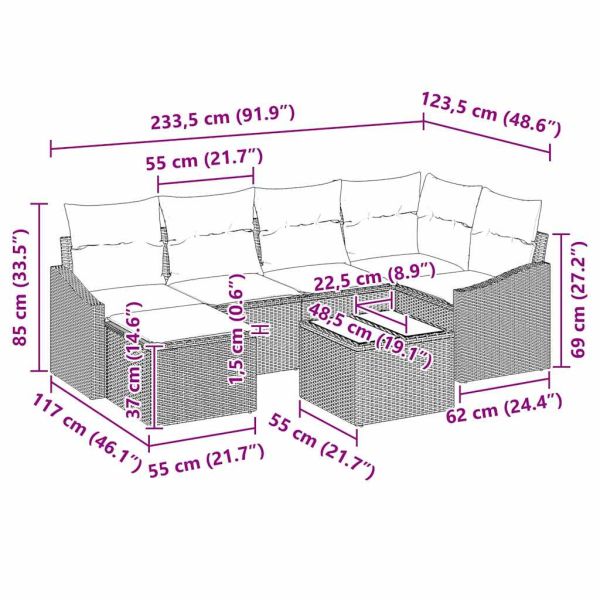 Комплект дивани с възглавница 7 pcs Черно полиратан