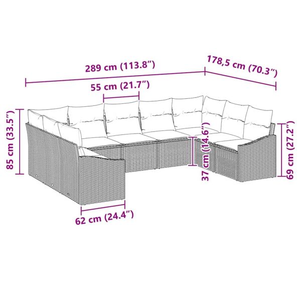 Комплект дивани с възглавница 9 pcs Черно полиратан