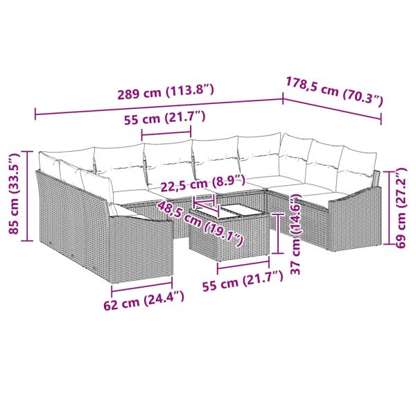 Комплект дивани с възглавница 10 pcs Черно полиратан
