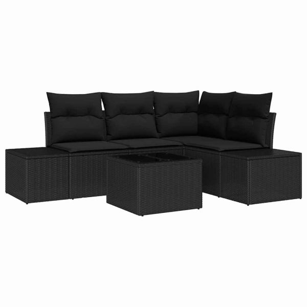 Градински Софа Комплект 5 pcs Черно полиратан