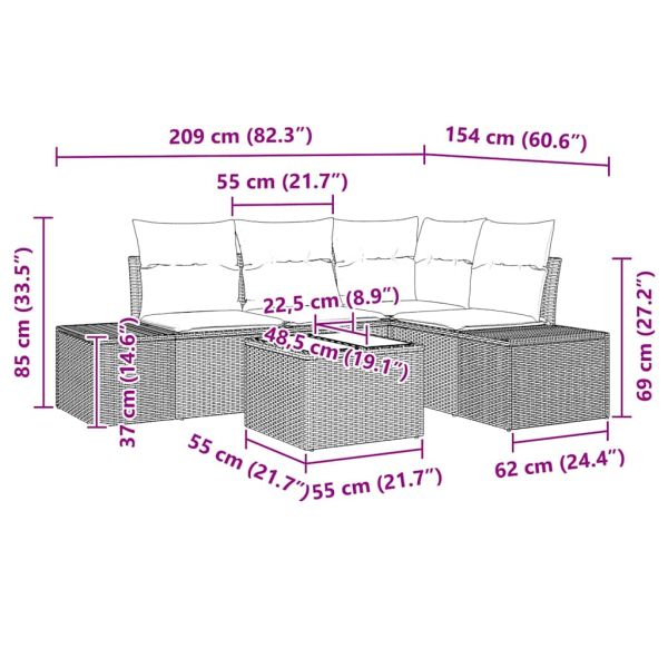 Градински Софа Комплект 5 pcs Черно полиратан