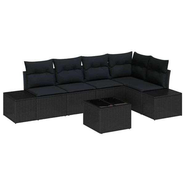 Градински Софа Комплект 6 pcs Черно полиратан