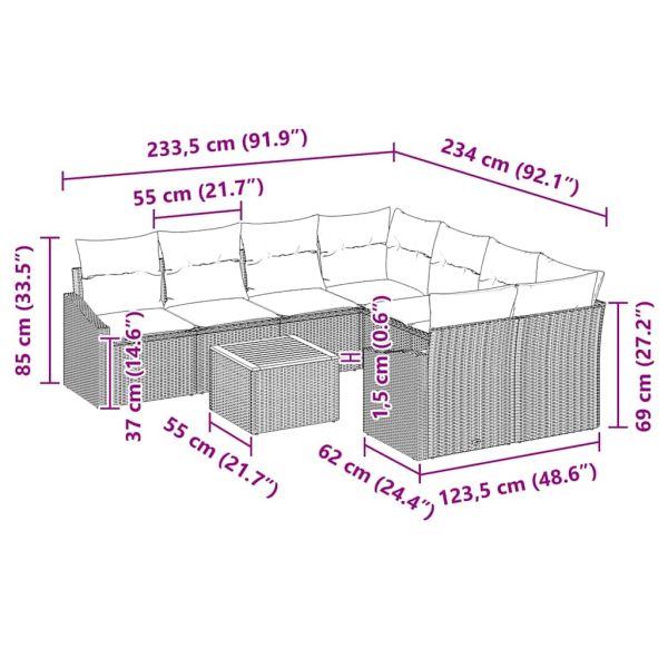 Градински Софа Комплект 9 бр. Черно полиратан