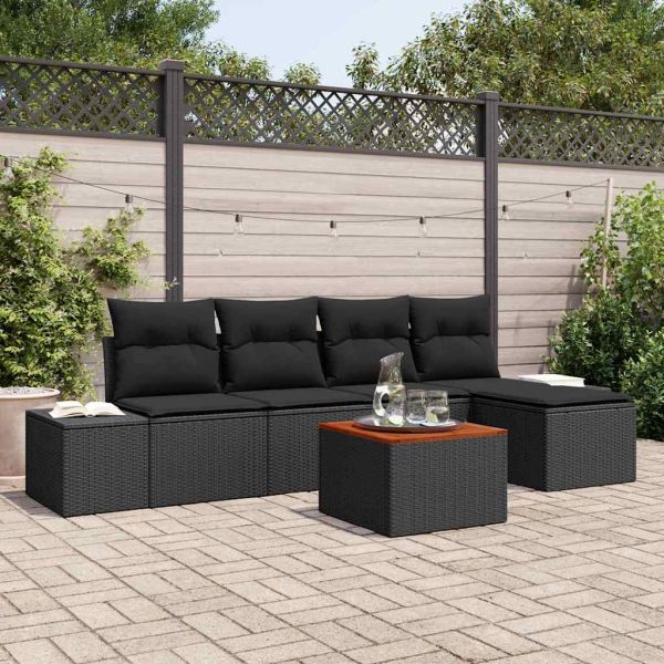 Градински Софа Комплект 6 бр. Черно полиратан