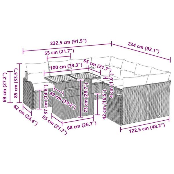 Градински Софа Комплект с възглавница 7 pcs Черно