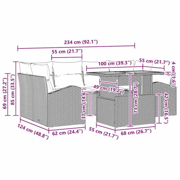Градински Софа Комплект с възглавница 7 pcs Черно