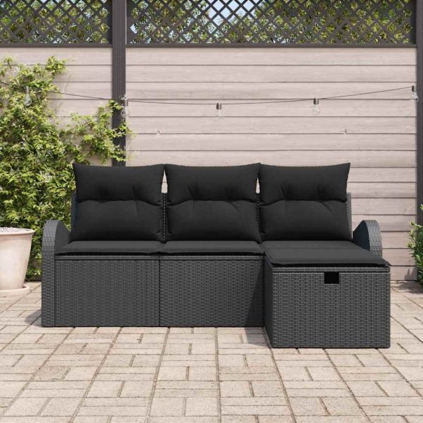 Комплект дивани с възглавница 4 pcs Черно полиратан