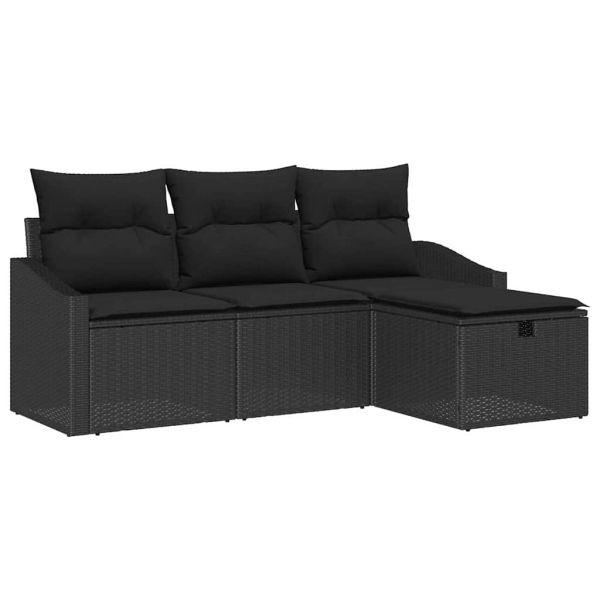 Комплект дивани с възглавница 4 pcs Черно полиратан