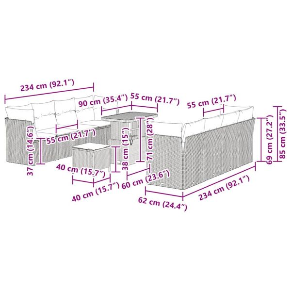 Градински Софа Комплект 11 pcs Черно полиратан