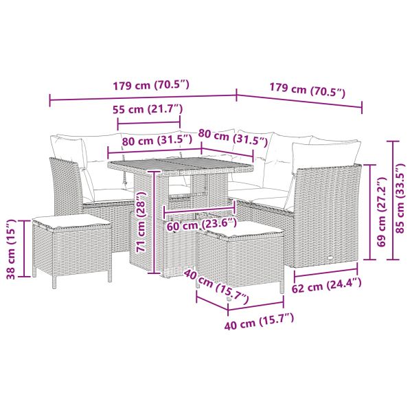 Градински Софа Комплект 8 pcs Черно полиратан