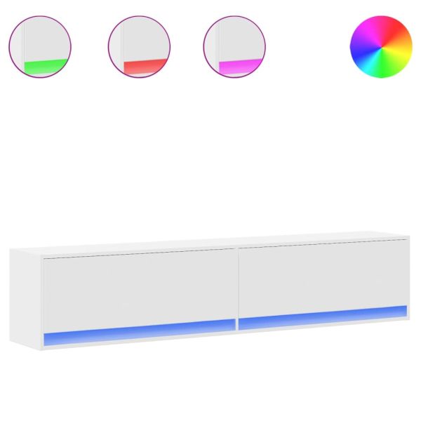 Стенен ТВ шкаф с LED, бял, 180x31x38 см