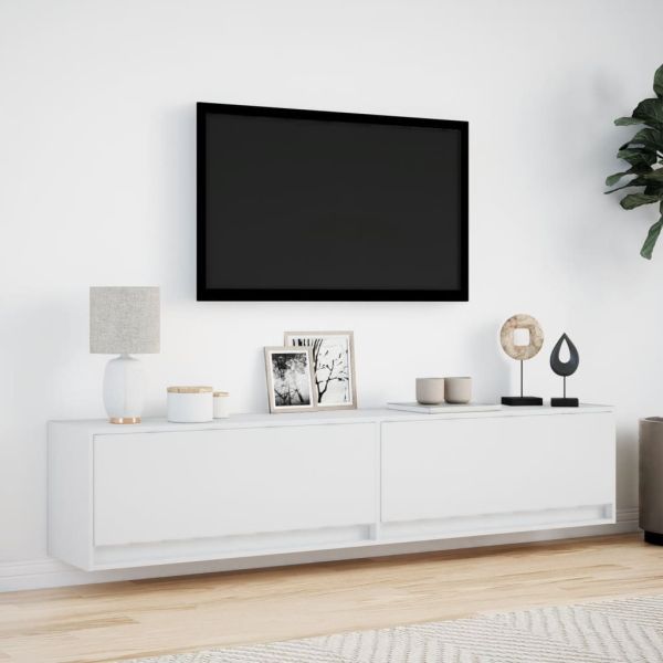 Стенен ТВ шкаф с LED, бял, 180x31x38 см